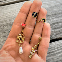 Load image into Gallery viewer, Aurora Gem Gold Tone Butterflies Top Mount Dangle Belly Ring
