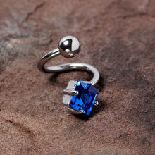 Load image into Gallery viewer, 14G 3/8 Blue Gem Refined Rhombus Spiral Twister Belly Ring
