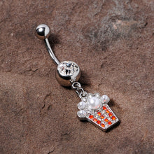 Load image into Gallery viewer, Clear Red Gem White Orb Movie Night Popcorn Dangle Belly Ring
