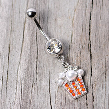 Load image into Gallery viewer, Clear Red Gem White Orb Movie Night Popcorn Dangle Belly Ring

