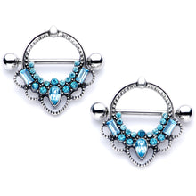 将图片加载到图库查看器，14G 5/8 Aqua Gem Filigree Nipple Shield Set

