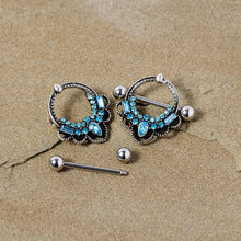 将图片加载到图库查看器，14G 5/8 Aqua Gem Filigree Nipple Shield Set
