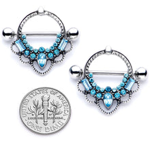 将图片加载到图库查看器，14G 5/8 Aqua Gem Filigree Nipple Shield Set
