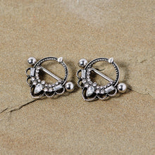 Load image into Gallery viewer, 14G 5/8 Clear Gem Filigree Nipple Shield Set
