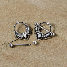 Load image into Gallery viewer, 14G 5/8 Clear Gem Filigree Nipple Shield Set
