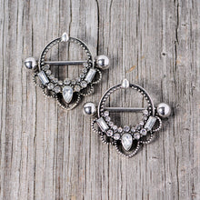 Load image into Gallery viewer, 14G 5/8 Clear Gem Filigree Nipple Shield Set
