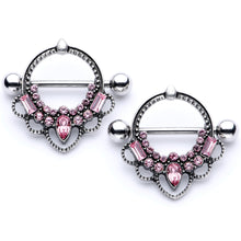 将图片加载到图库查看器，14G 5/8 Pink Gem Filigree Nipple Shield Set

