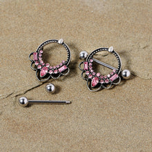 将图片加载到图库查看器，14G 5/8 Pink Gem Filigree Nipple Shield Set

