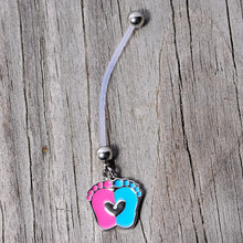 Load image into Gallery viewer, Pink Blue Baby Feet Dangle Pregnancy Belly Ring
