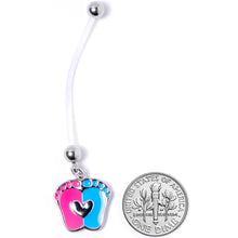 Load image into Gallery viewer, Pink Blue Baby Feet Dangle Pregnancy Belly Ring
