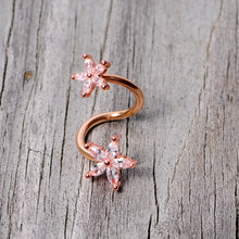 Load image into Gallery viewer, 14G Clear Gem Rose Gold Hue Star Flower Spiral Twister Belly Ring
