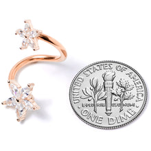 Load image into Gallery viewer, 14G Clear Gem Rose Gold Hue Star Flower Spiral Twister Belly Ring
