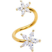 Load image into Gallery viewer, 14G Clear Gem Gold Tone Star Flower Spiral Twister Belly Ring
