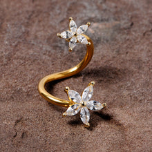 Load image into Gallery viewer, 14G Clear Gem Gold Tone Star Flower Spiral Twister Belly Ring
