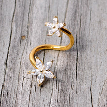 Load image into Gallery viewer, 14G Clear Gem Gold Tone Star Flower Spiral Twister Belly Ring

