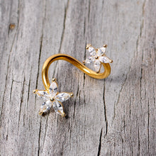 Load image into Gallery viewer, 14G Clear Gem Gold Tone Star Flower Spiral Twister Belly Ring
