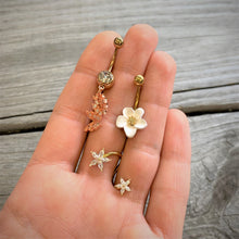Load image into Gallery viewer, 14G Clear Gem Gold Tone Star Flower Spiral Twister Belly Ring
