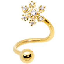 Load image into Gallery viewer, Clear CZ Gem Gold Tone Snowflake Christmas Spiral Twister Belly Ring
