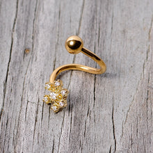 Load image into Gallery viewer, Clear CZ Gem Gold Tone Snowflake Christmas Spiral Twister Belly Ring
