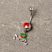 Load image into Gallery viewer, Red Gem Noel Winter Holiday Christmas Dangle Belly Ring
