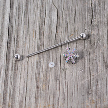 Load image into Gallery viewer, 14G Aurora Gem Snowflake Industrial Barbell 38mm
