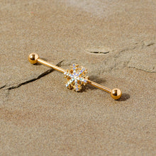 Load image into Gallery viewer, 14G Aurora Gem Gold Tone Snowflake Industrial Barbell 38mm

