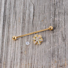 Load image into Gallery viewer, 14G Aurora Gem Gold Tone Snowflake Industrial Barbell 38mm
