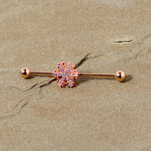 Load image into Gallery viewer, 14G Aurora Gem Rose Gold Tone Snowflake Industrial Barbell 38mm
