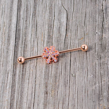 Load image into Gallery viewer, 14G Aurora Gem Rose Gold Tone Snowflake Industrial Barbell 38mm
