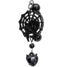 Load image into Gallery viewer, Black Gem Black Spiderweb Halloween Reversible Dangle Belly Ring
