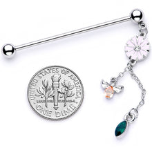 Load image into Gallery viewer, 14G Green Yellow Gem Flower Bee Dangle Industrial Barbell 38mm
