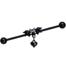 Load image into Gallery viewer, 14G Clear Gem Heart Bat Halloween Dangle Industrial Barbell 38mm
