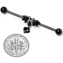 Load image into Gallery viewer, 14G Clear Gem Heart Bat Halloween Dangle Industrial Barbell 38mm
