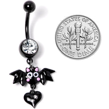 将图片加载到图库查看器，Clear Gem Black Heart Vampire Bat Halloween Dangle Belly Ring
