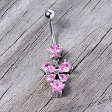 Load image into Gallery viewer, Pink Gem Star Bow Dangle Belly Ring
