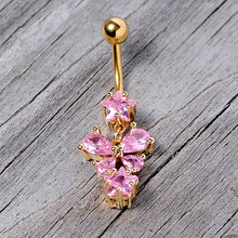 Load image into Gallery viewer, Pink Gem Gold Tone Star Bow Dangle Belly Ring
