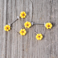 将图片加载到图库查看器，14G 5/8 Yellow Sunflowers Dangle Nipple Ring Set
