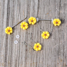 将图片加载到图库查看器，14G 5/8 Yellow Sunflowers Dangle Nipple Ring Set
