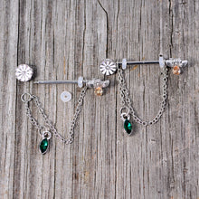 Load image into Gallery viewer, 14G 5/8 Green Yellow Gem Flower Bee Dangle Nipple Ring Set
