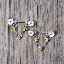 将图片加载到图库查看器，14G 5/8 Yellow Clear Gem Bee Flower Dangle Nipple Ring Set
