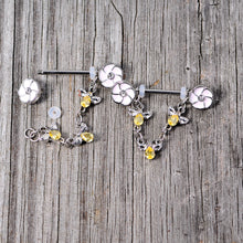 将图片加载到图库查看器，14G 5/8 Yellow Clear Gem Bee Flower Dangle Nipple Ring Set
