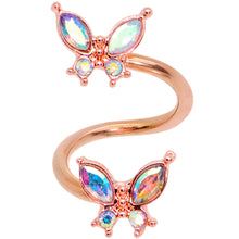 Load image into Gallery viewer, 14G 3/8 Aurora Gem Rose Gold Tone Butterfly Spiral Twister Ring
