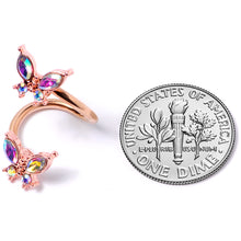 Load image into Gallery viewer, 14G 3/8 Aurora Gem Rose Gold Tone Butterfly Spiral Twister Ring
