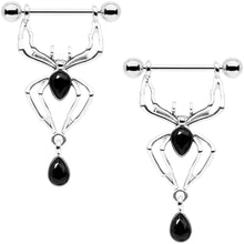 将图片加载到图库查看器，14G 9/16 Black Gem Spider Halloween Dangle Nipple Ring Set
