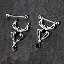 将图片加载到图库查看器，14G 9/16 Black Gem Spider Halloween Dangle Nipple Ring Set
