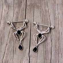 将图片加载到图库查看器，14G 9/16 Black Gem Spider Halloween Dangle Nipple Ring Set
