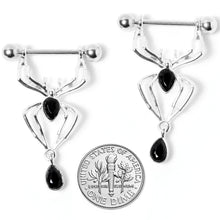 将图片加载到图库查看器，14G 9/16 Black Gem Spider Halloween Dangle Nipple Ring Set
