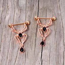 Load image into Gallery viewer, 9/16 Rose Gold Tone Black Gem Spider Halloween Dangle Nipple Ring Set
