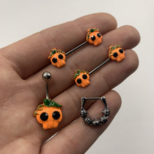 Load image into Gallery viewer, 14G 5/8 Orange Jack O Lantern Pumpkin Halloween Nipple Ring Set
