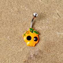 Load image into Gallery viewer, Black Gem Orange Pumpkin Jack O Lantern Halloween Belly Ring
